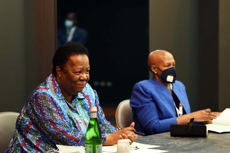 Naledi Pandor smirking with her hands together